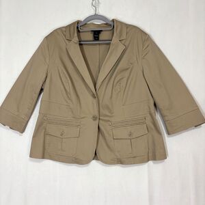 Lane Bryant Womens Tan 2 Button 3/4 Sleeve Blazer Sz 16 Career Minimalist Preppy